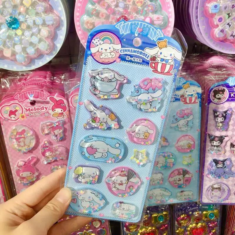 Cartoon Sanrio Hello Kitty 3D Shake Water Sticker Kuromi Cinnamoroll My Melody Crystal Decoration Handbook Student Stationery