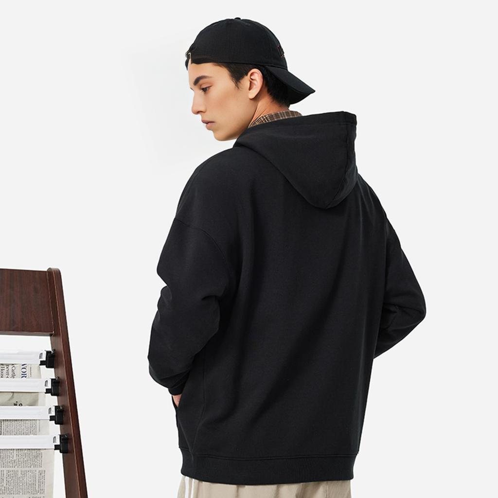 Li Ning Sports Lifestyle Series High Street American Vintage Letter Loose Hoodie Pullover Long Sleeve Fleece Sweatshirt Men Sweatshirt Black AWDU673-3