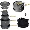 Alocs Camping Cookware Foldable Camping Outdoor Frying Lightweight Aluminum Cookware Set with Storage Suitable for People 4-Piece Set Pot, Kettle,