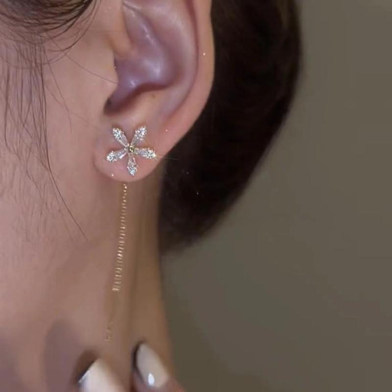 Micro-inlaid Diamond Earrings New Korean Style Long Temperament Earrings