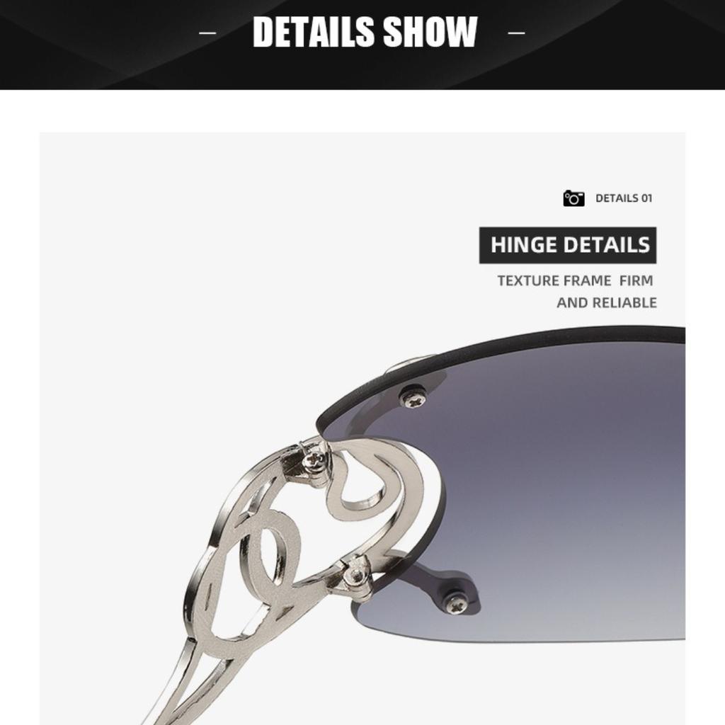 Fashion Seamless Rimless Sunglasses with Serpent-inspired Temples, Unique Statement Eyewear