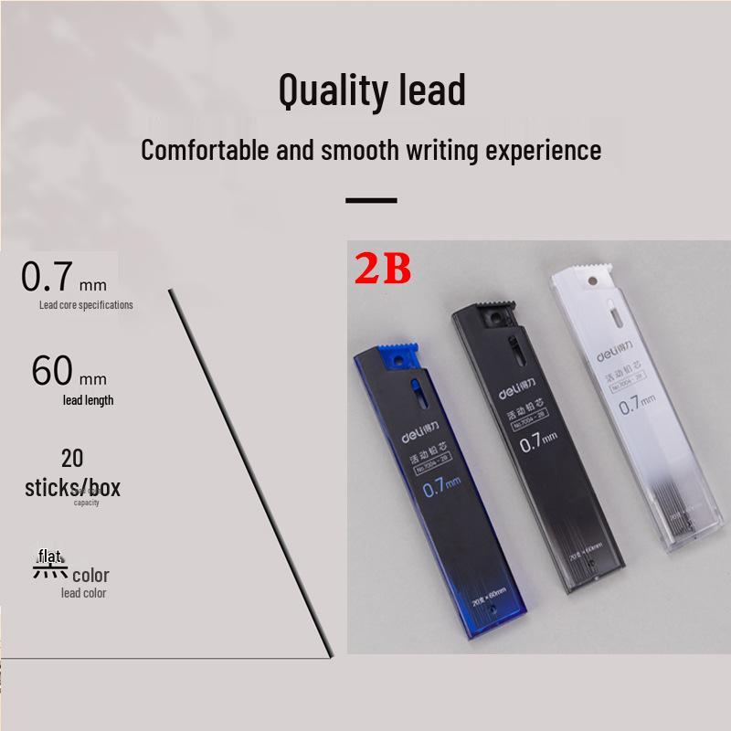 Deli Mechanical Pencil Lead Pack: 7004 2B 0.7mm & 7003 2B 0.5mm. 1 small box (random casing color)