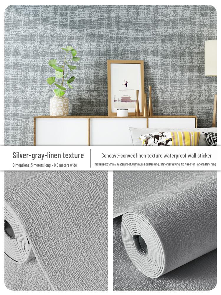 3D Self-Adhesive Linen Wallpaper: Thickened, Moisture-Proof, Light-Blocking, Thermal Insulation, Fire Retardant Aluminum Foil.