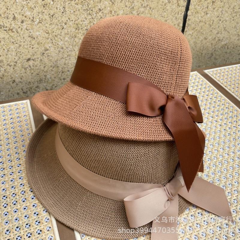 Hat Female Sun Hat Versatile Straw Hat Upturned Edge Sweet Bow Vacation Sunscreen Hat Sun Hat Basin Hat Face Cover