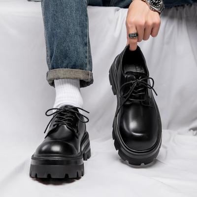 Zhang Jie, the Same Thick-soled Heightening Derby Shoes, Men's British Hairstylist Round Head Leather Shoes, Formal Best Man Shoes