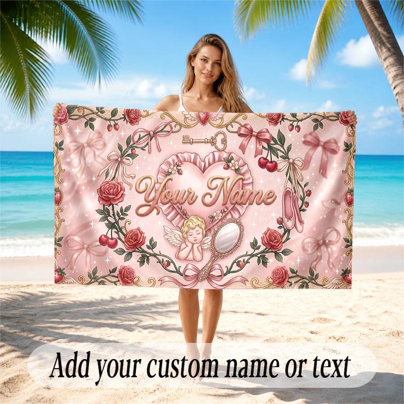Abstract Personalized Theme Soft Beach Towel Personalized Custom Name Text Towel Portable for Beach Pool Travel