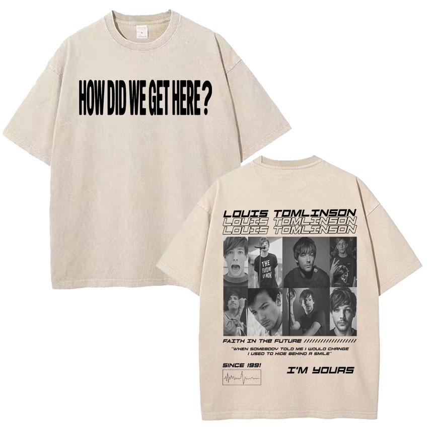 How Did I Get Here Vintage Washed TShirt Singer Louis Tomlinson Album Print Unisexs Cotton Tee Shirt Tide Short Sleeve Fans Gift