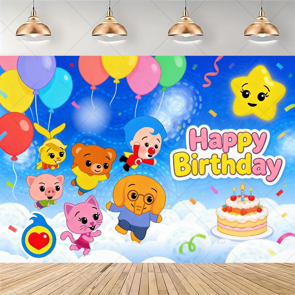 Cartoon Pliming Plims Thema Kindergeburtstag Party Dekoration Hintergrund Zubehör Ballon Set Kuchenaufsätze Banner Kulisse Kindergeschenk