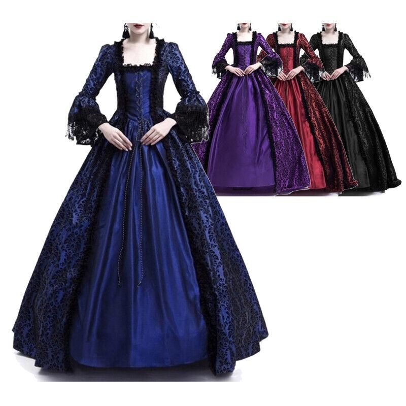 Women Medieval Marie Antoinette Costume Renaissance Gothic Victorian Dress Maxi