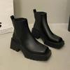 Small Martin Boots Women's British Style Heightening Cigarette Boots Thick-soled Square Head Thick Heel Chelsea Versatile