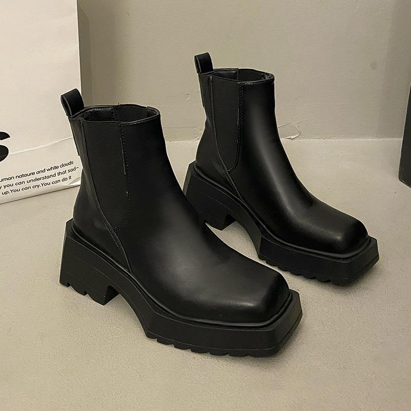 Small Martin boots women's British style heightening cigarette boots thick-soled square head thick heel Chelsea versatile