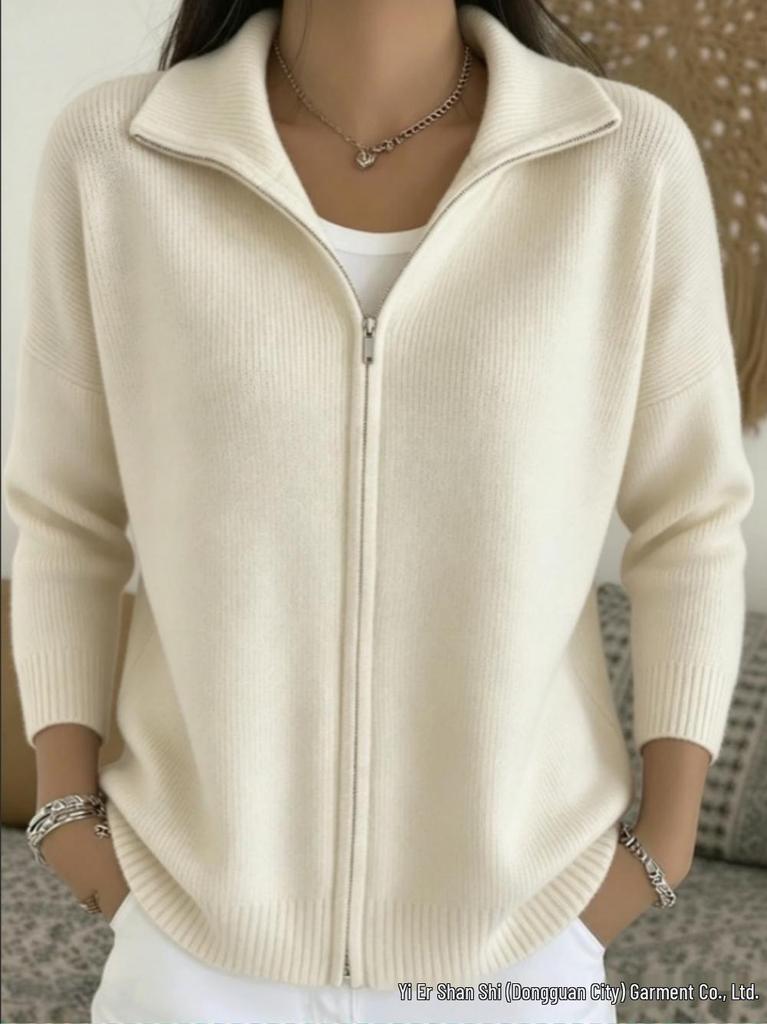 Autumn/Winter 2026 Women's Zipper Knit Cardigan - European & American Casual Fashion