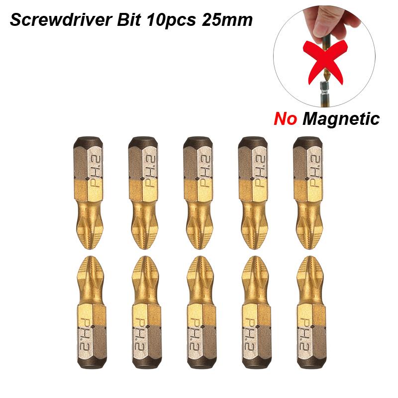 Phillips Screwdriver Bit Set PH2 Anti Non Slip 1/4 Hex Magnetic Fit Hand Electric Drill Driver Cross Titanium Coated Tool Part
