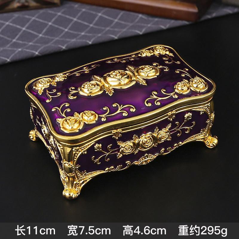 

European Style Fashion Jewelry Box Zinc-alloy Metal Trinket Box Rose Flower Square Shaped Ring Necklace Earring Storage Box Gift