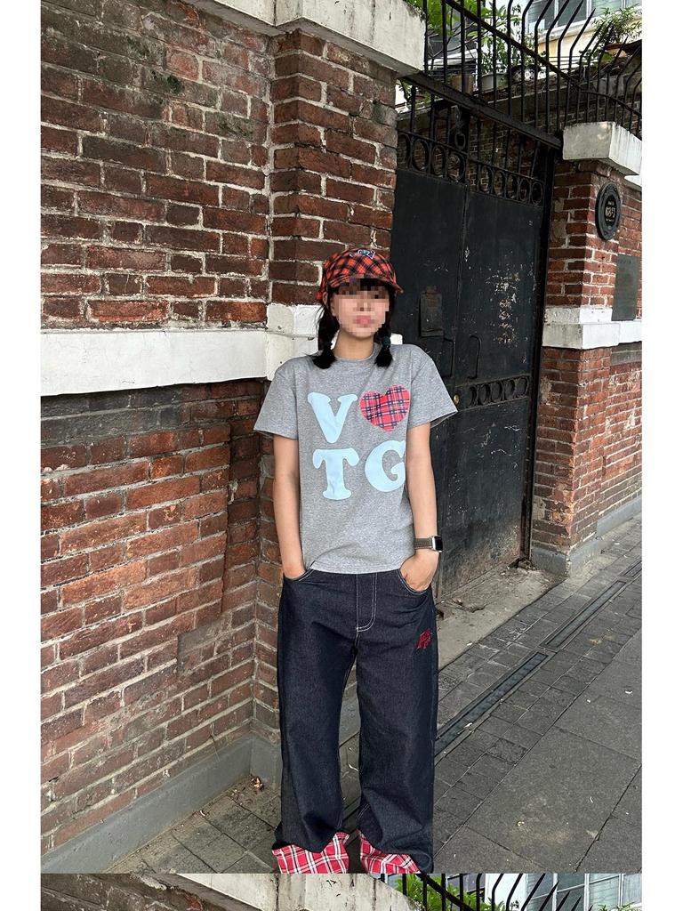 Męskie Jesienne Dżinsy w Kratę z Szerokimi Nogawkami, Podwinięte - Luksusowe, Luźne, Proste