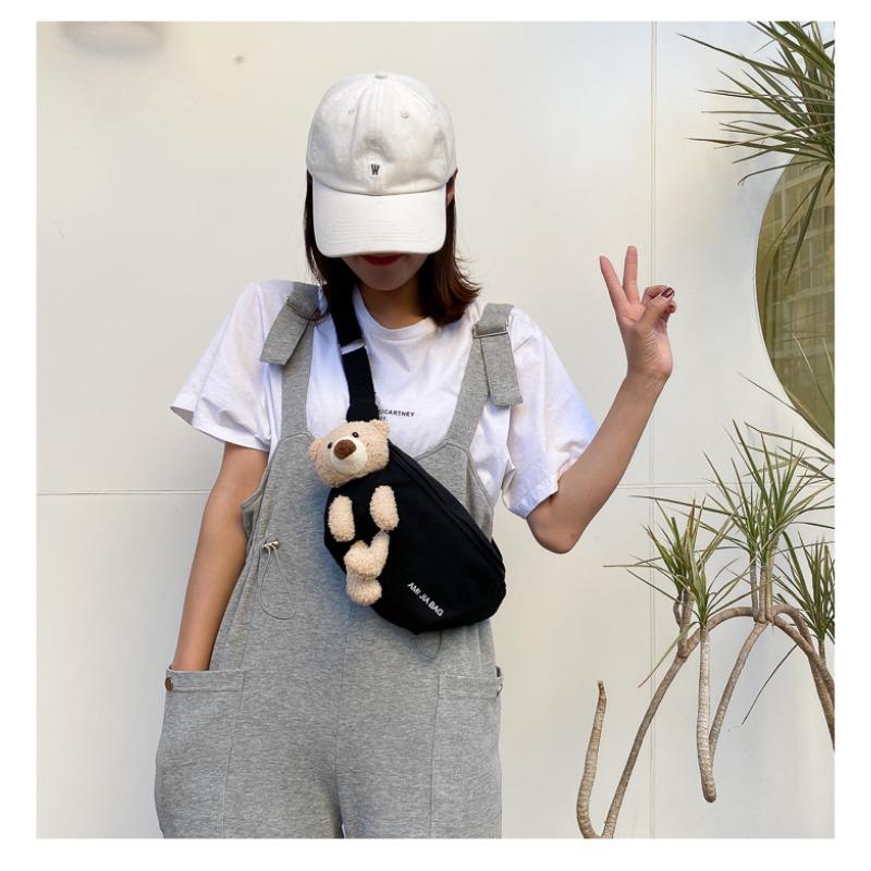 

fanny pack bag new canvas bag fashion plush pendant shoulder bag messenger bag чёрный