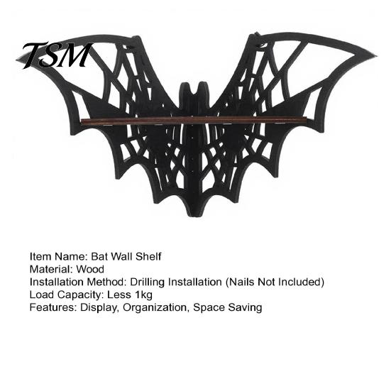 Gothic Style Furniture Halloween Bat Corner Shelf, Decorative Wooden Wall Mount Display Unique Storage Spiderweb Design Floating Rack for Home,