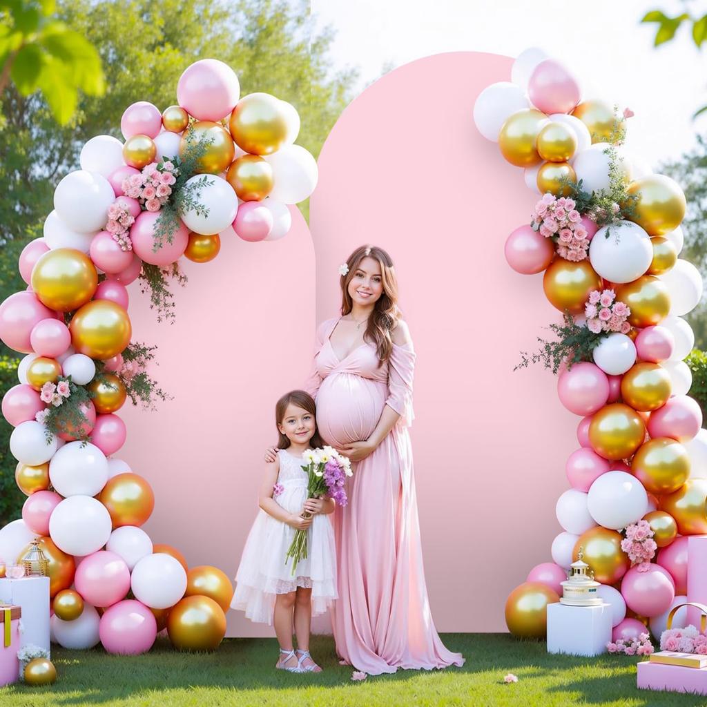 7.2FT 6FT Arch Pink Arch Backdrop Cover Arch Covers Set of 2, Double-Layer Arch Stand Cover for Baby Shower Birthday Party