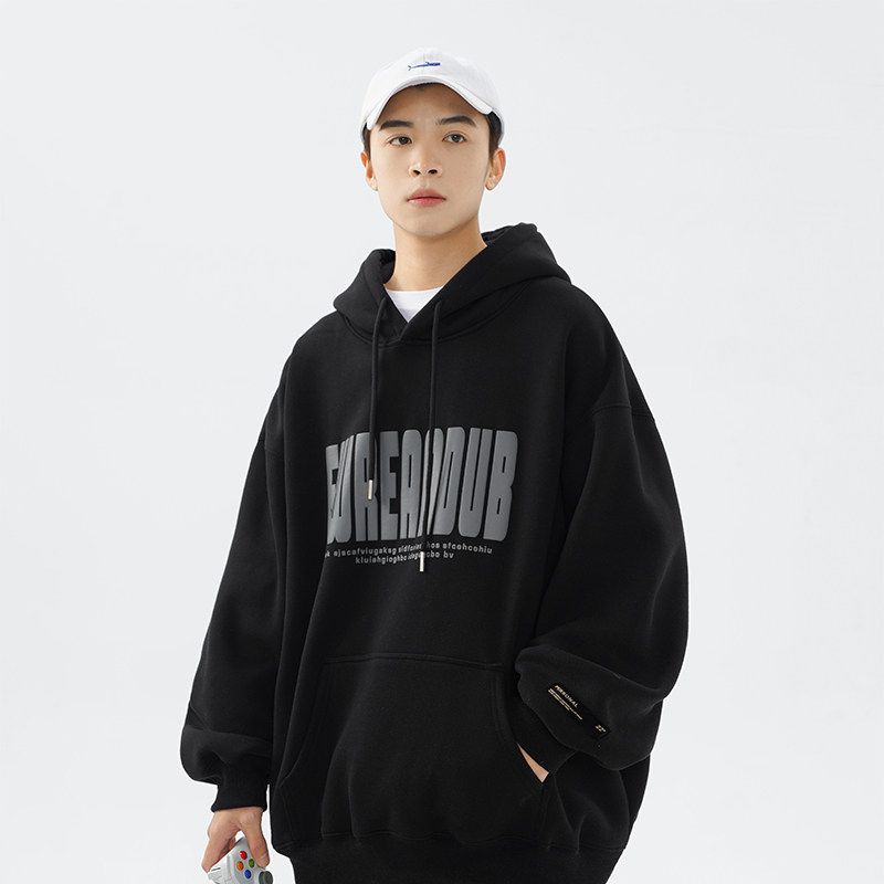 American-Style Foam Print Sweatshirt for Men, Winter Heavyweight Loose Design, Niche Hoodie, High Street Casual Versatile Top