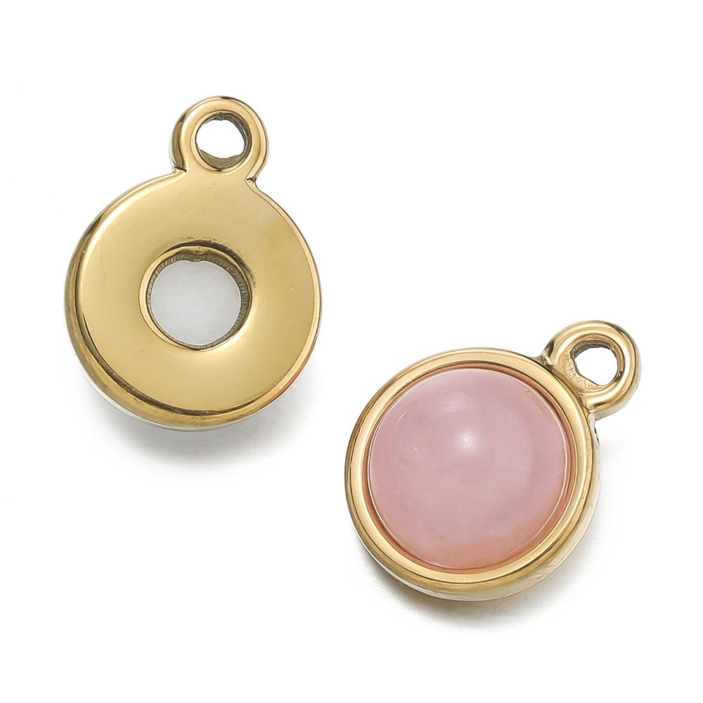 1pc Gold Color Stainless Steel with Round Natural Stone Charms Pendants for Earrings Necklace Jewelry Making Accessories