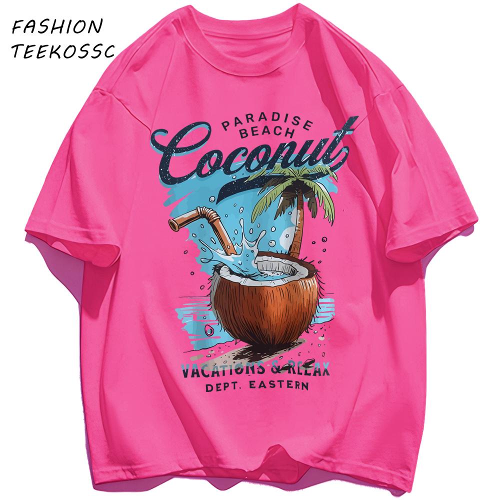 Pardise Beach Cocount Vacation Relax T Shirt Man AllNatch Basics TShirt Fashion Cotton Sportswear Unisex Summer Loose Clothing