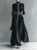 Winter Elegant Color Block Chiffon Maxi Dress with Belt - High Neck, Long Sleeve, French Style