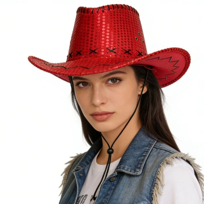 Sequined Western Cowboy Hats for Festivals Parties and Carnivals Sparkling Design Lightweight Practical Polyester Hat