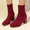 Spring Autumn Elastic Sock Ankle Boots for Women Square Toe Heeled Booties Trend 2025 Large Size Warm New In Woman Short Shoes