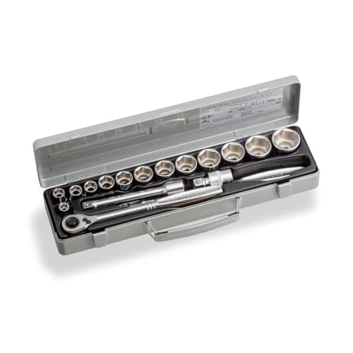 TONE 760MS Socket Wrench Set, 12.7mm (1/2") Drive, Silver, Includes 17 Pieces