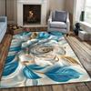 Flannel Printed 3D Rose Rug Blue Gold Accents Soft Fleece Floor Mat Living Room Carpet Elegant Decor Floral Art Rugs