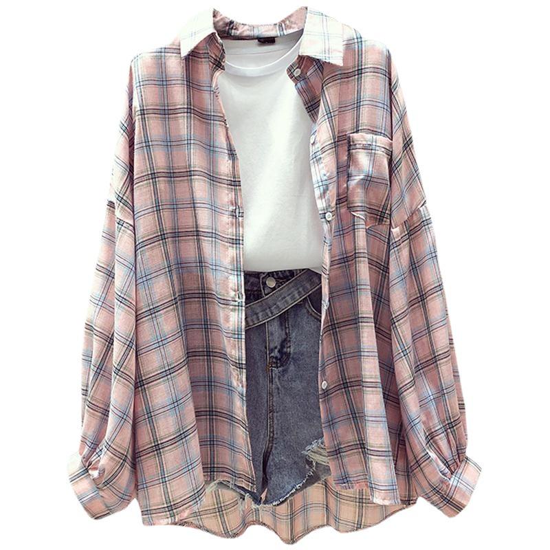 Women's Plaid Shirt: Spring/Summer 2023 Korean Style Loose Fit, Seven-Sleeve, Sun Protection, Chic & Stylish Top