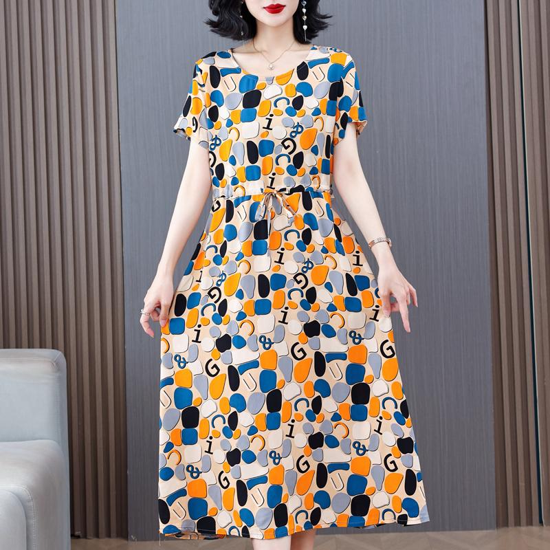 

Елегантні жіночі сукні Літній вінтажний одяг Повсякденний великий розмір з короткими рукавами Літні довгі сукні 5XL