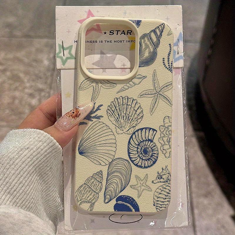 Custodia per Telefono con Stampa di Conchiglia Blu, Corallo e Stella Marina, Adatta per Telefoni Serie iPhone 17, 16, 15, Plus, Pro, Max - Ideale per Regalo