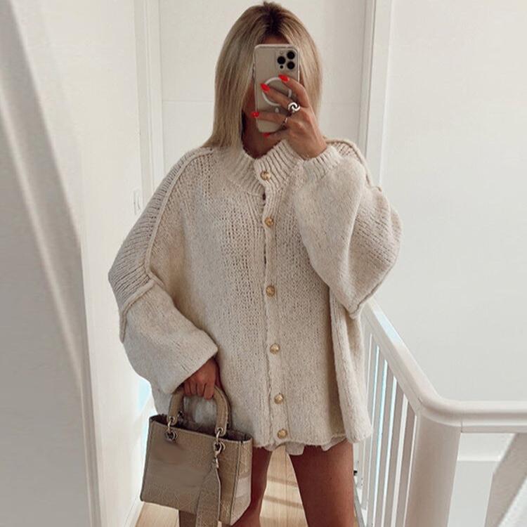 VAYLA Cardigan Casual cu Nasturi pentru Femei, Larg, cu Mâneci Lungi, Gât O, Pulovere Oversize, Top de Birou pentru Femei, Versatil