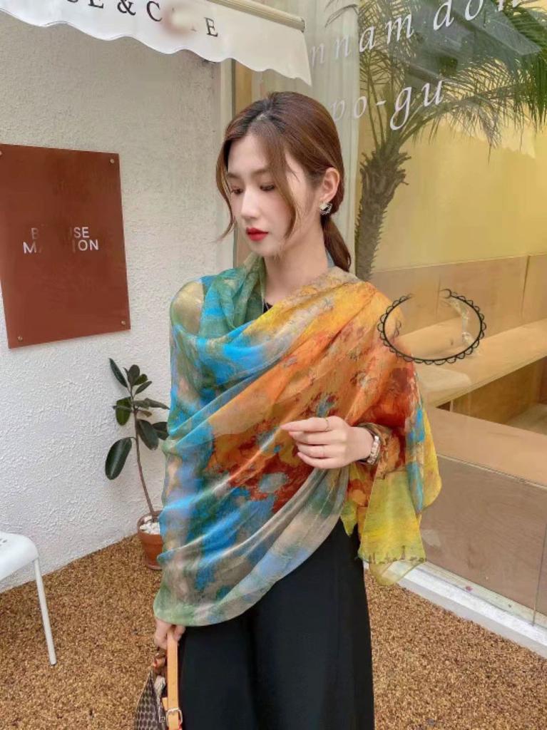 Silk Scarf Folral Women Summer Hijab Luxury Print Sunscreen Shawl Wraps Bandana Ladies Head Scarves Large Foulard Echarpe