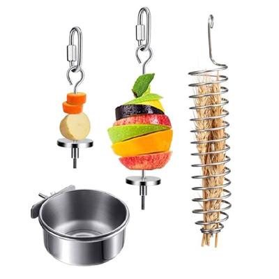 4 Pieces Bird Food Holder Treat Skewer for Cage Parrot Stainless Steel Food Bowl