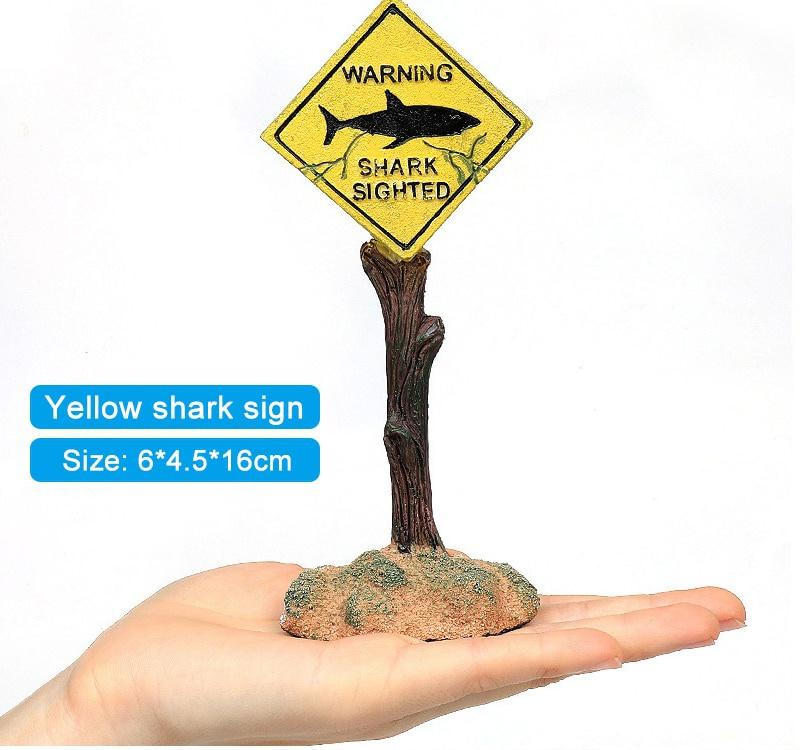 1Pc Resin Aquarium Decoration Ornaments Artificial Shark Warning Sign Landscaping Accessories for Fish Tank Aquarium Background