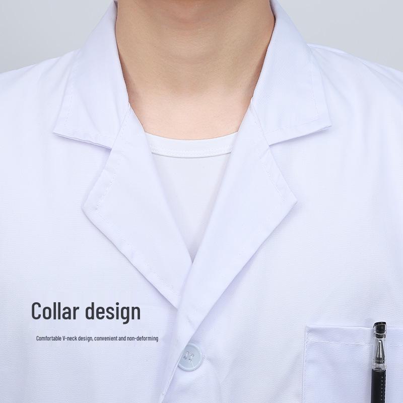 Men's and Women's Long Sleeve White Laboratory Coat and Short Sleeve Overcoat: Extended Length Workwear for Beauty Salon and Chemist Professionals.