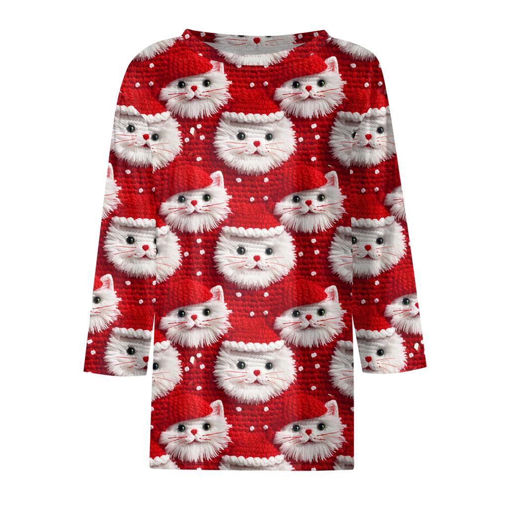 Dámská móda ležérní tričko s kulatým výstřihem, 3/4 rukávem, volným potištěným tričkem, dámský top