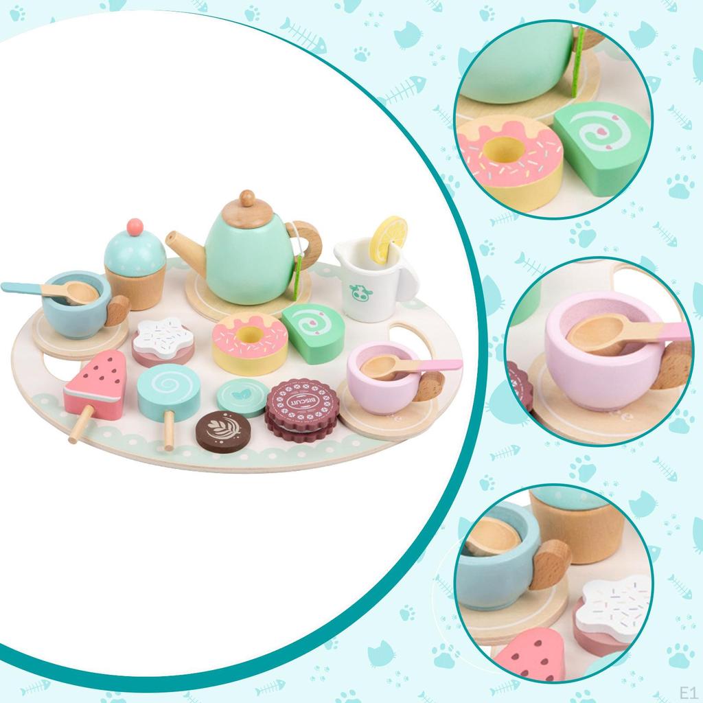 Dřevěná sada na čajový dýchánek pro malé holčičky, batolata 3-5 let, Děti na hraní na role