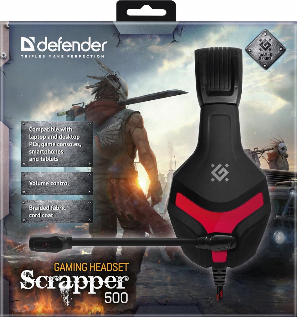 Słuchawki z mikrofonem Defender SCRAPPER 500 Gaming czerwono-czarne + adapter 4 pin + GRA