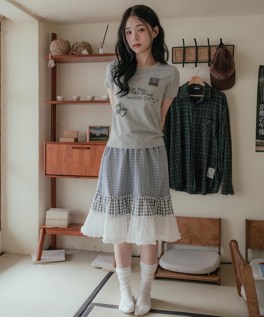 High School Disco Mixed Check Tiered Midi Skirt