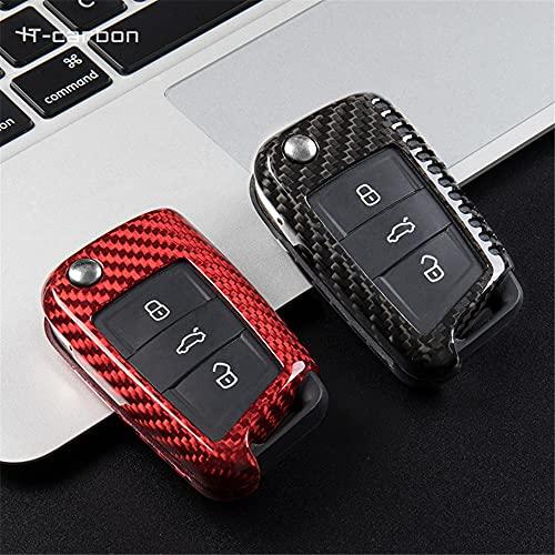 T-carbon Compatible: Volkswagen Golf 7 MK7 3-Button Car Key Case Real Carbon Smart Key Case Key Cover Key Protection Key Holder (Through Hole Typ