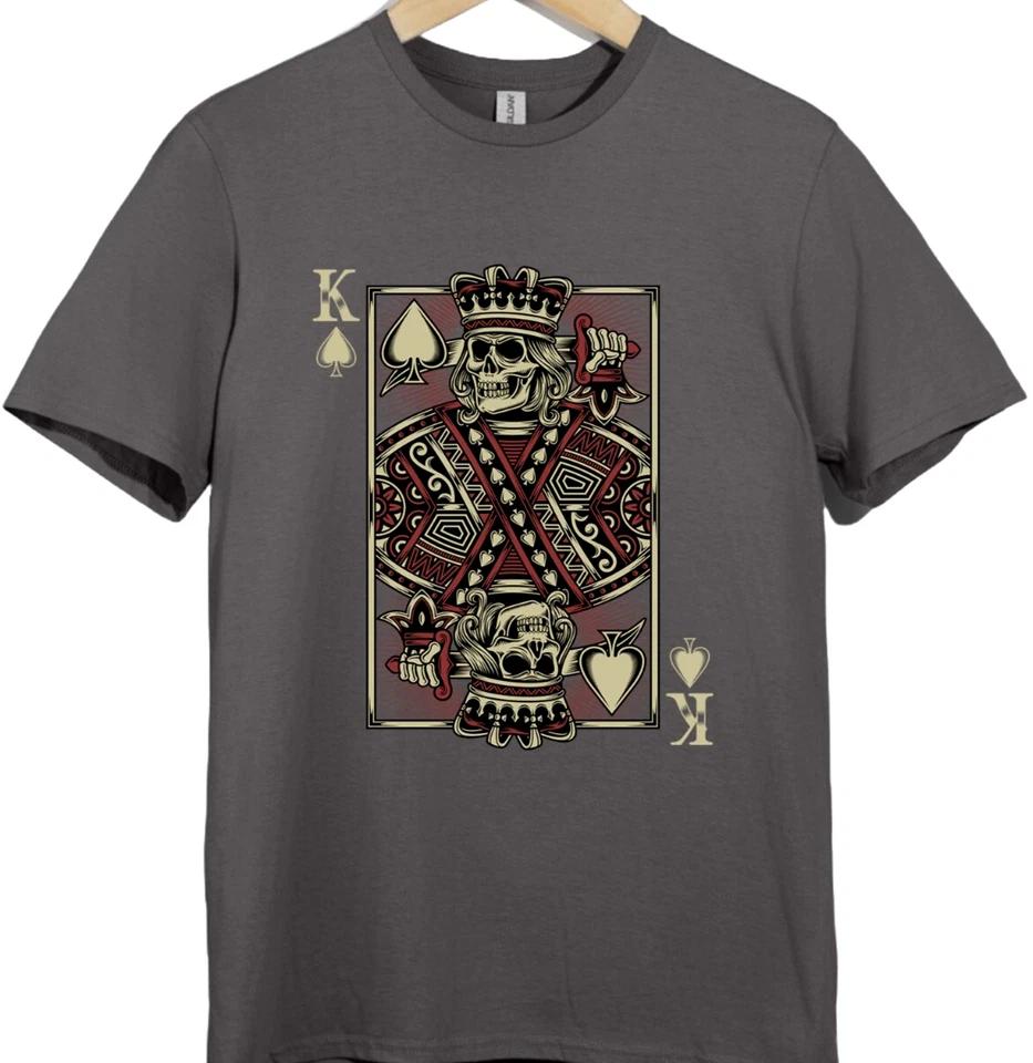 King of Spades Skull T-Shirt Gothic Skeleton Playing Card Biker Crown Tee Gift. 3 L