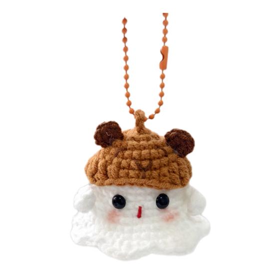 Halloween Crochet Ghost Ornament Cute Handmade Knitted Frog/Cat/Spider/Strawberry Ghost Hanging Decoration for Car Rearview Mirror Bag Charm