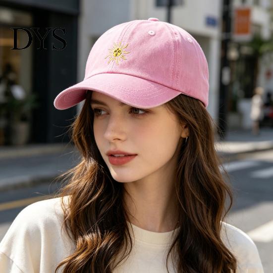 Travel Baseball Cap Embroidery Sun Pattern Hat, Adjustable Back Buckle Retro Distressed Washed Cotton Hat Style Cap, Fabric Outdoor Sunshade