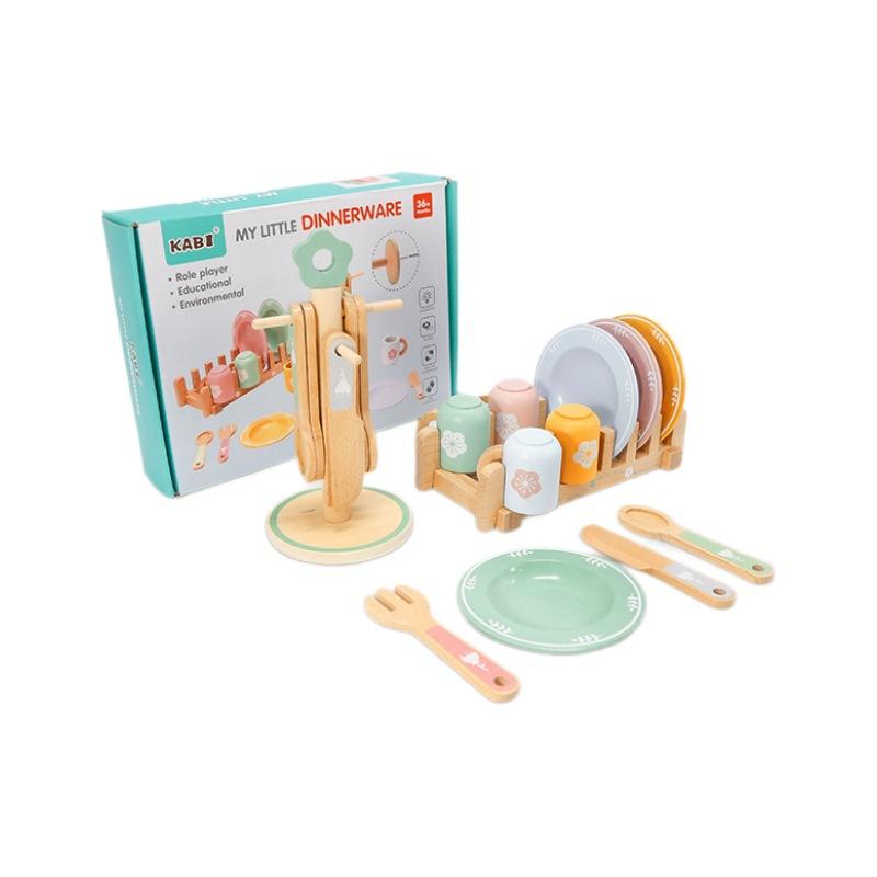Children'S Early Education Educational Simulation Tableware Set Combination Set, Kindergarten Kitchen Play House Wooden Toys
