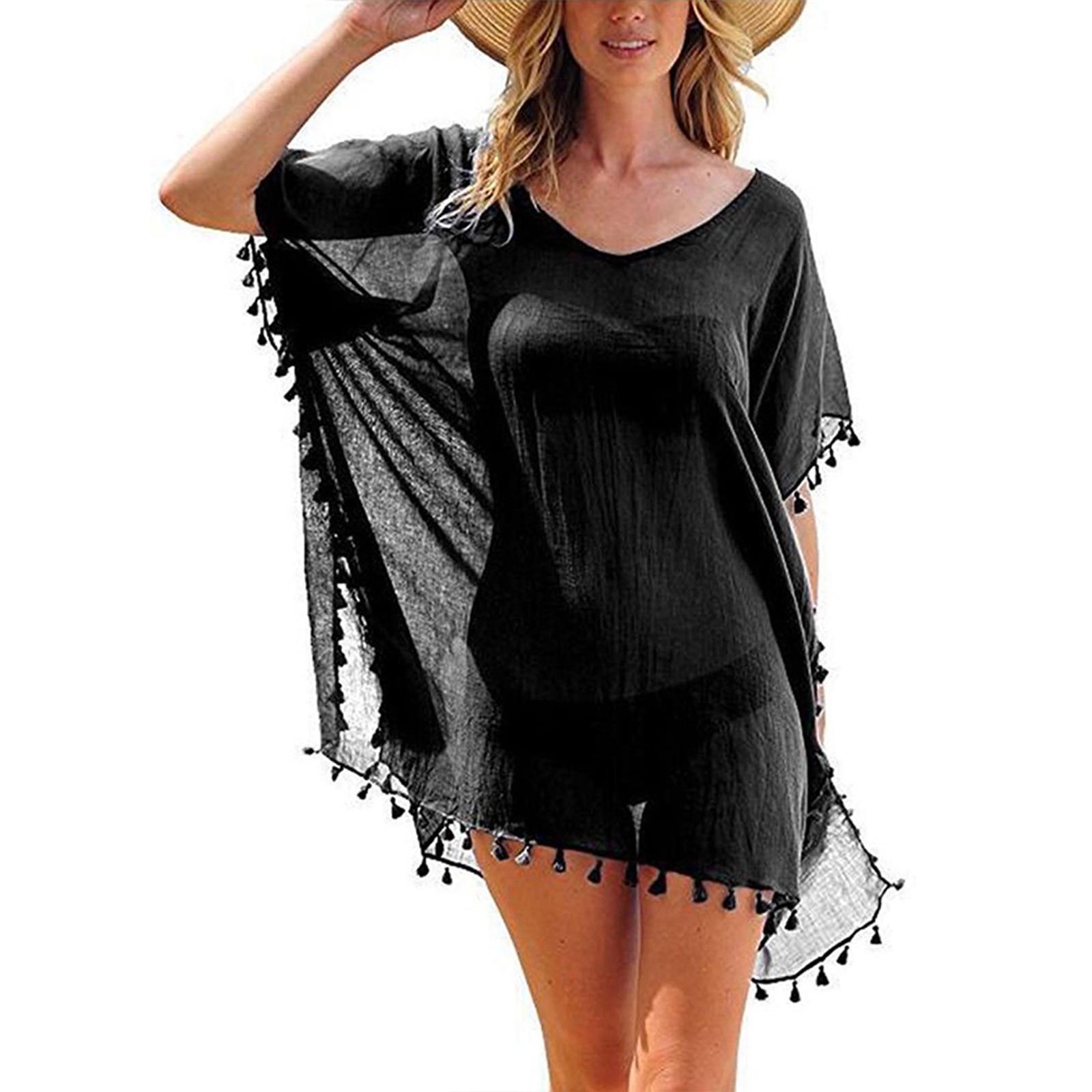 

Womens Bikini Cover Up Dress Swim Beach Bathing Swimsuit Baggy Tunic Tops T-Shirt One Size чёрный