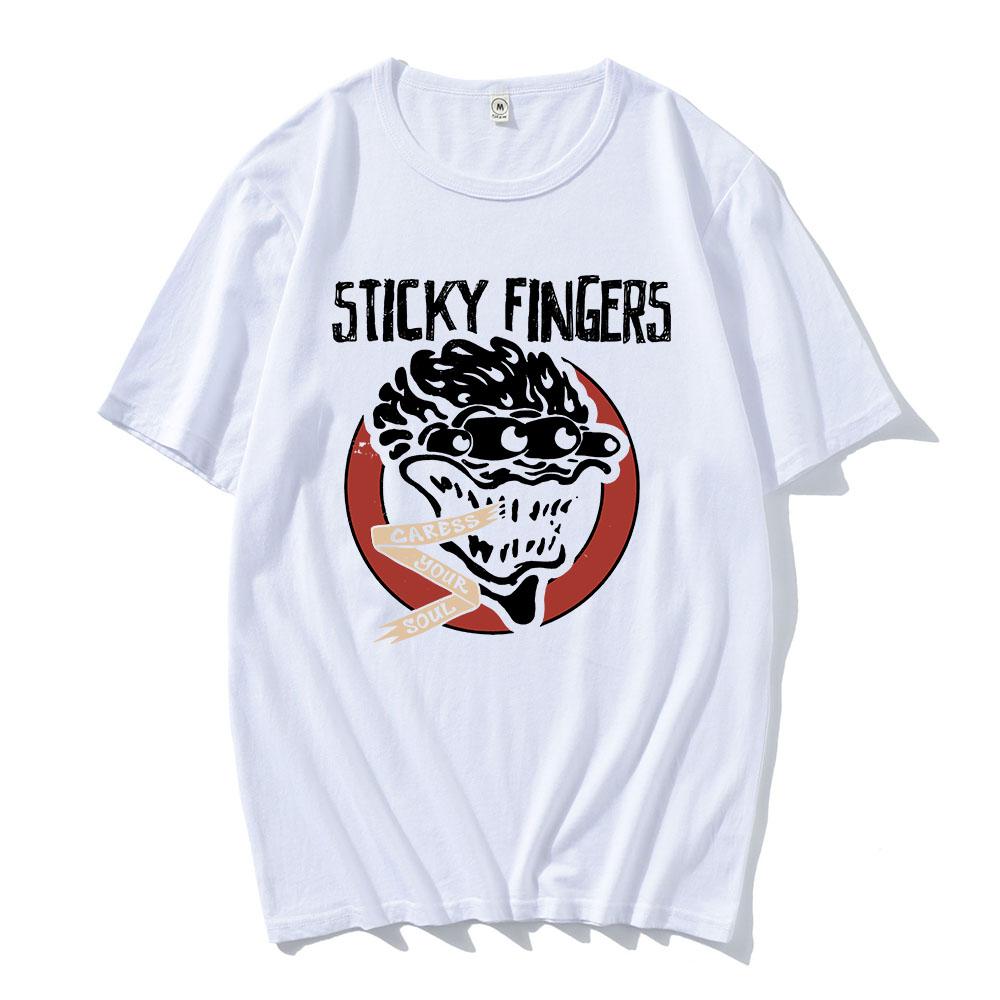 CARESS YOUR SOUL RINGER TEE Rock Band Sticky Fingers STI FI Tshirts Short Sleeve Cotton Male T-shirt Graphic Print T Shirt Mens