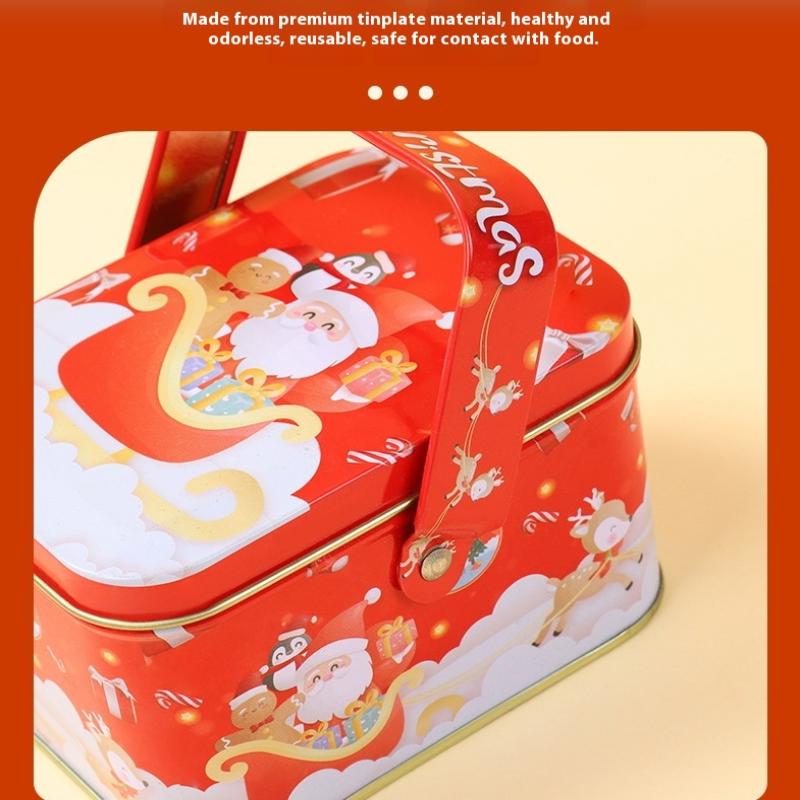 Niedliche Weihnachts-Blechgeschenkbox Eisen mit Griff Metall-Bonbondose Exquisite Santa Claus Blechdose Bonbondose